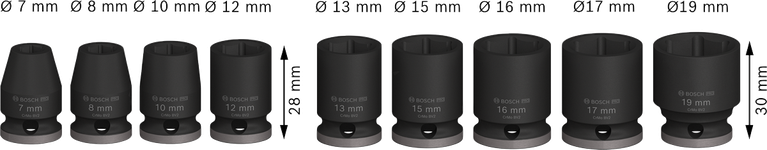 Jogo de soquetes de impacto Bosch PRO de 3/8 pol., 9 peças.